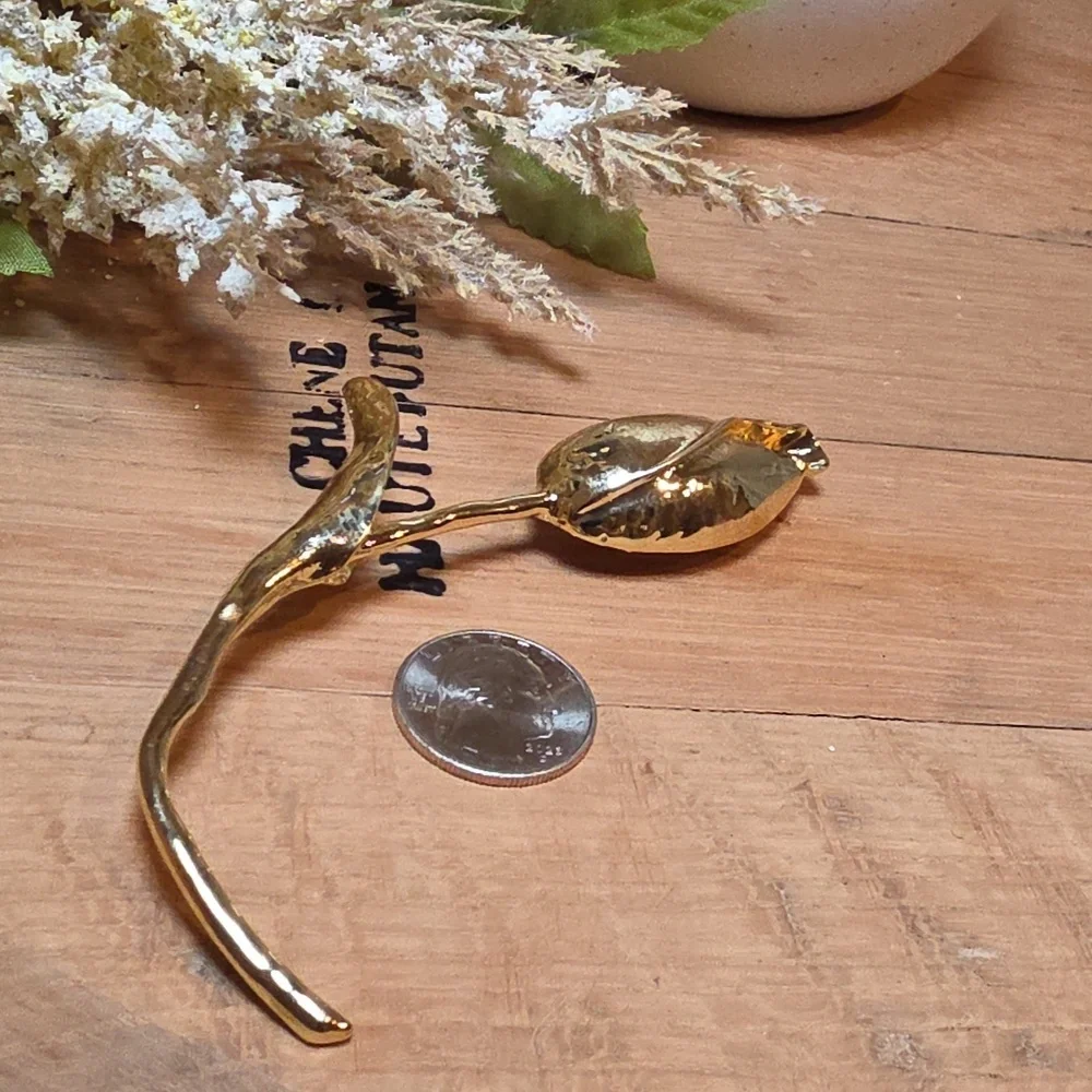 New! ZARA Gold Textured Calla Lily Flower Brooch | Large Floral | NWOT #br6